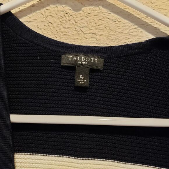TALBOTS ~ Open-Front Modern Ottoman Cardigan in Navy w/White Stripe Sz Sp - Picture 5 of 10